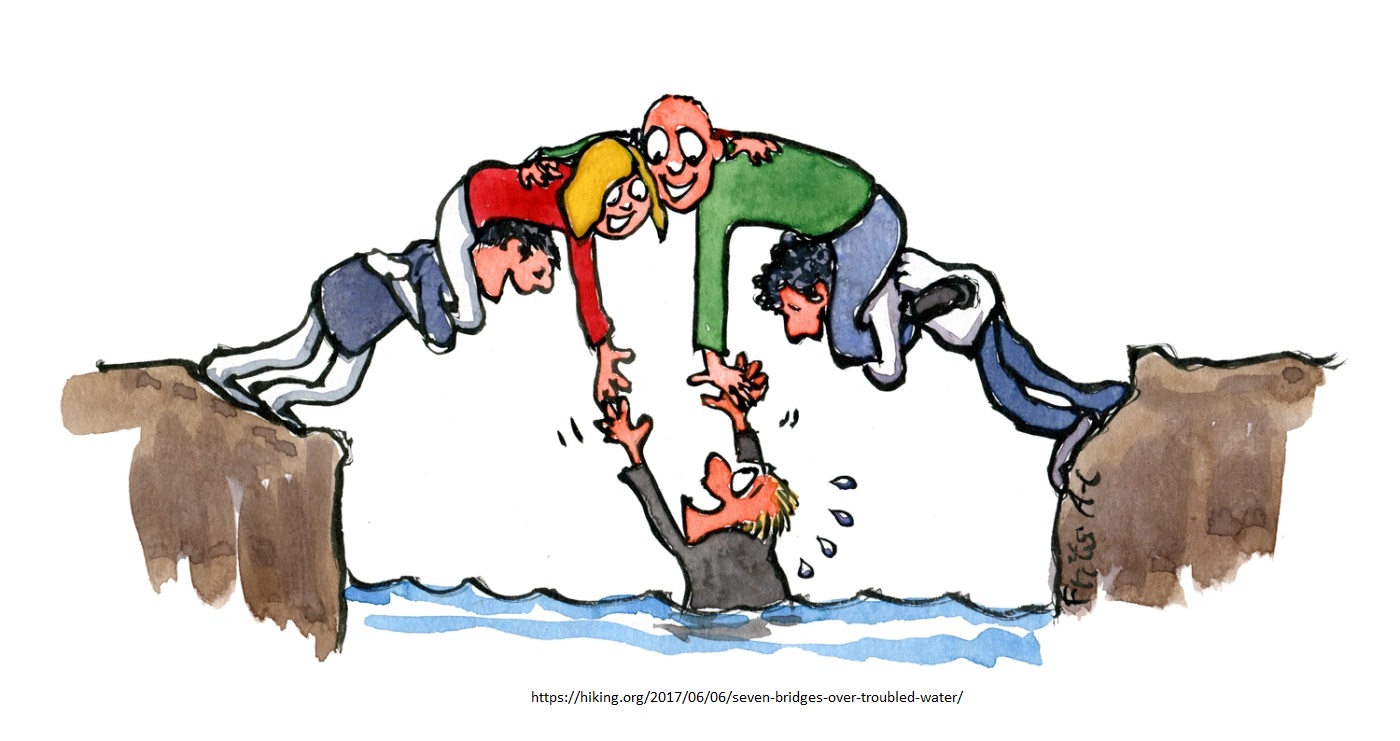 recovery helping friend out of water people bridge team illustration by frits ahlefeldt